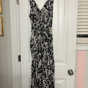 Anthropologie Black and Cream Floral Maxi Dress